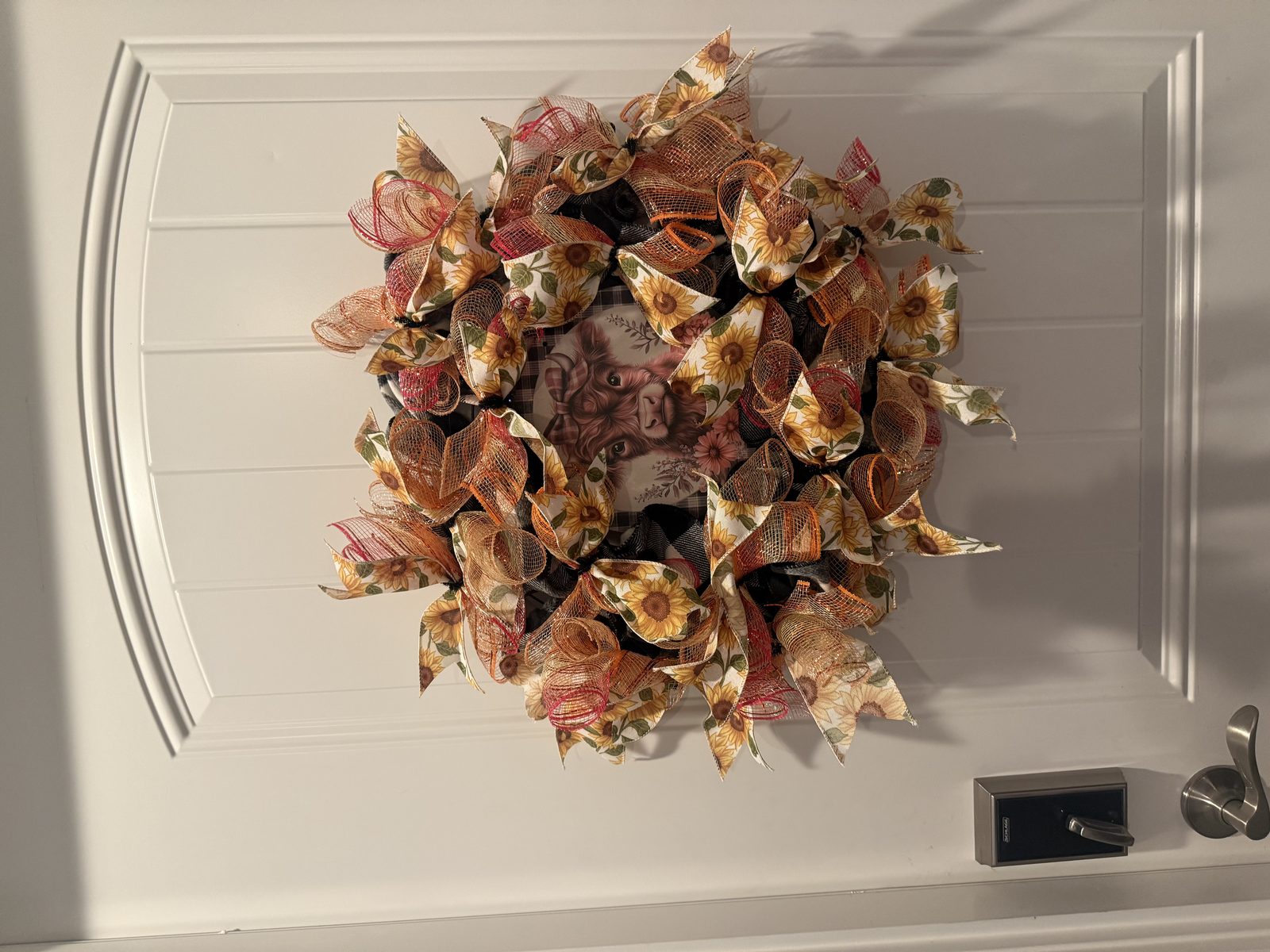 Fall leaf wreath on a front door